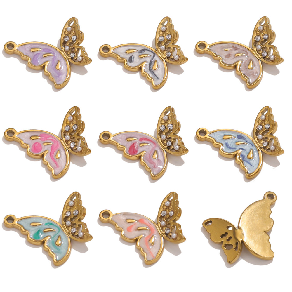 Pendentif Élégant En Forme De Papillon, En Acier Inoxydable Doré, Finition Huilée, Étanche, À Faire Soi-Même, Collection Romantique (1 Pièce) h5Image5