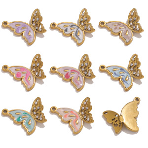 Pendentif Élégant En Forme De Papillon, En Acier Inoxydable Doré, Finition Huilée, Étanche, À Faire Soi-Même, Collection Romantique (1 Pièce) h5 Image5