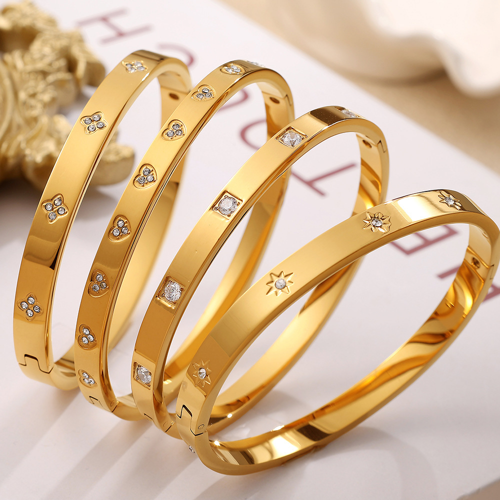 Bracelet Pour Femme, 1 Pièce, Série Exquise, Hexagramme Brillant, Acier Inoxydable, Étanche, Couleur Or h5Image9