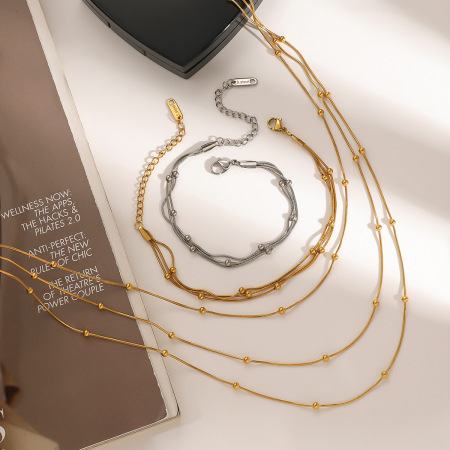 Bracelet chaîne minimaliste quotidien en acier inoxydable doré, étanche, à maillons annulaires, pour femme (1 pièce). 2