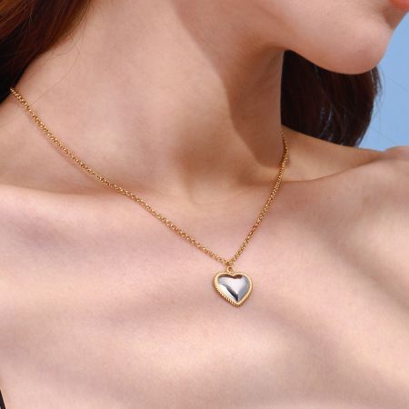 Collier pendentif femme « Sweet Heart » en acier inoxydable étanche, coloris or et argent, collection romantique (1 pièce) 2
