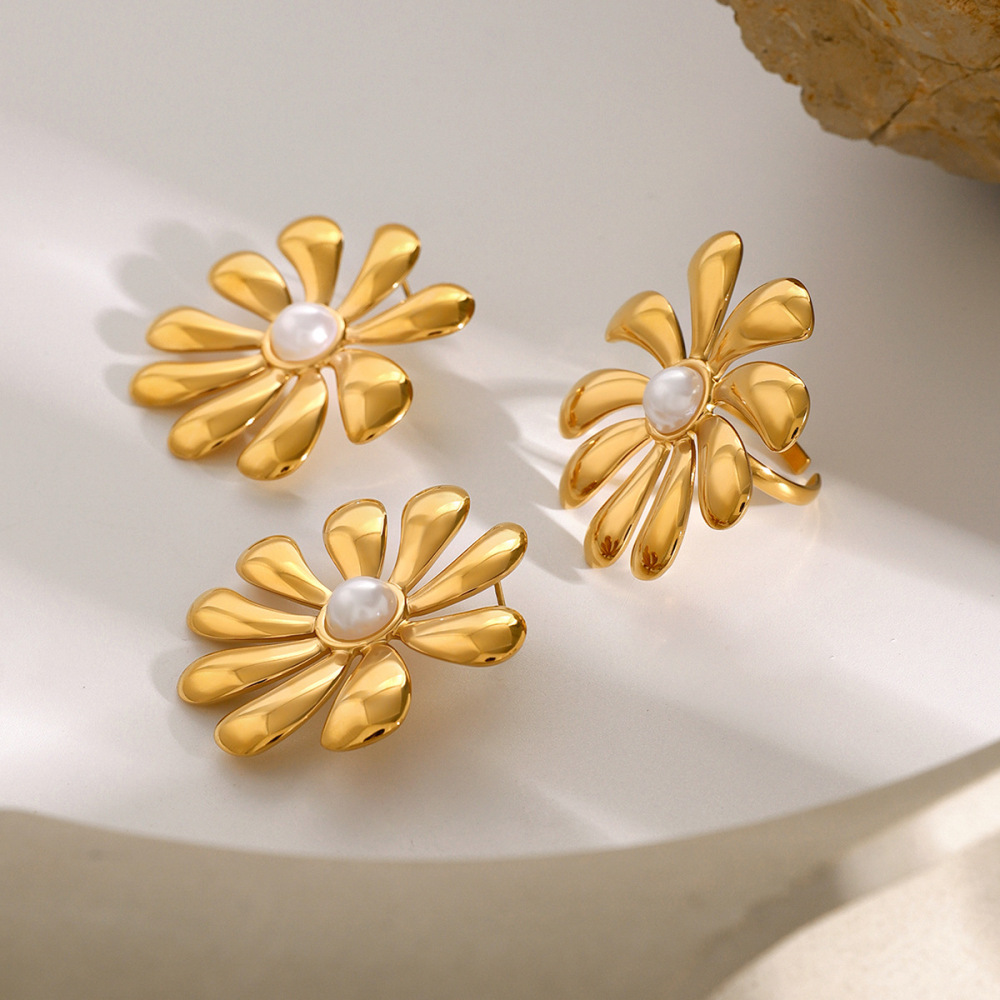 1 Paire De Boucles D'Oreilles Rétro En Acier Inoxydable Plaqué Or Avec Perles Artificielles Pour Femme, Série Classique Image4