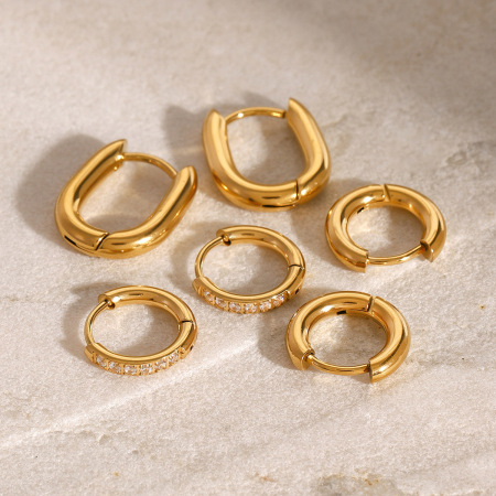 1 paire de boucles d'oreilles élégantes en acier inoxydable plaqué or  avec strass pour femme, série simple 2
