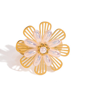 1 Paire De Bagues Ajustables Pour Femme, Série Classique, Style Rétro, En Acier Inoxydable Plaqué Or , Avec Perles Artificielles h5 Image5