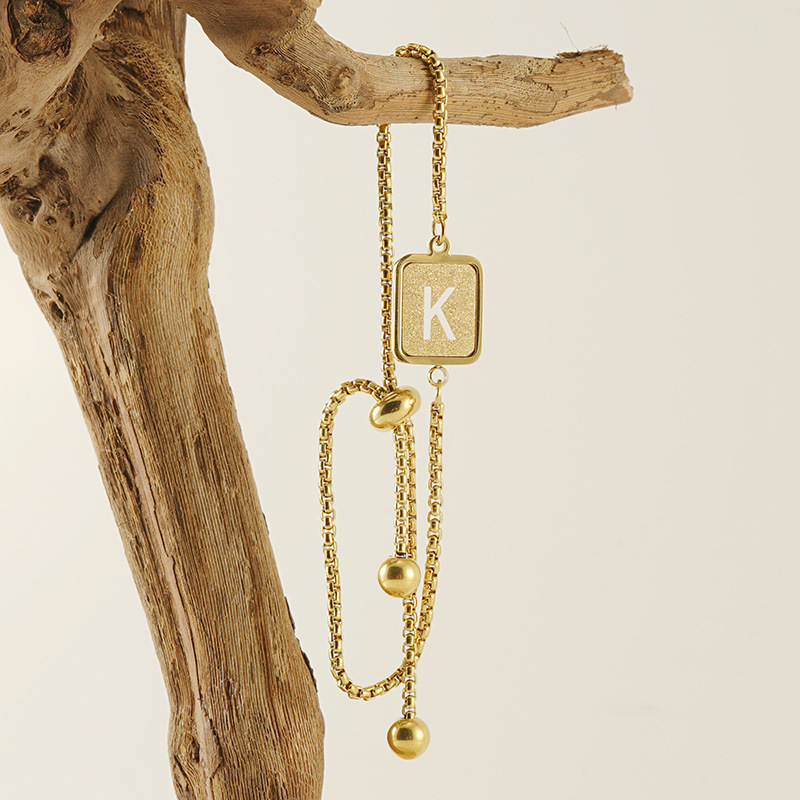 Bracelet Chaîne Pour Femme, Série Simple, Lettre Quotidienne, En Acier Titane Plaqué Or  Image5