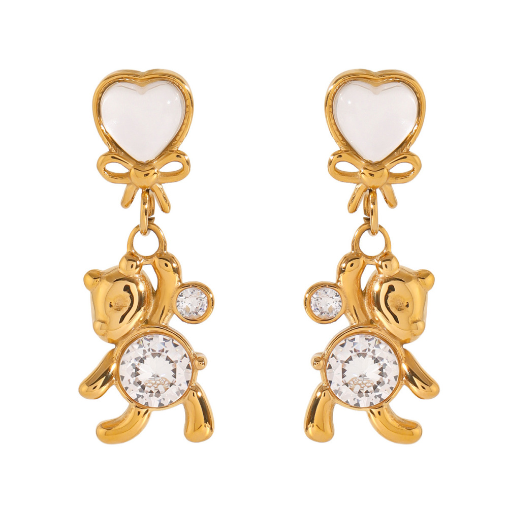 1 Paire De Boucles D'Oreilles Pendantes En Acier Inoxydable Plaqué Or  Avec Zircons Pour Femme, Série Simple, Motif Animal Mignon Image5