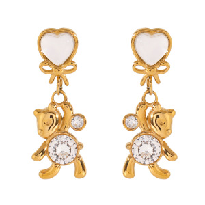 1 Paire De Boucles D'Oreilles Pendantes En Acier Inoxydable Plaqué Or  Avec Zircons Pour Femme, Série Simple, Motif Animal Mignon h5 Image5