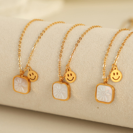 collier avec pendentif en acier inoxydable plaqué or pour femme, série simple, motif dessin animé