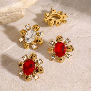 1 Paire De Boucles D'Oreilles À Tige En Acier Inoxydable Plaqué Or Avec Zircons Pour Femme, Style Rétro, Série Romantique h5 Image4