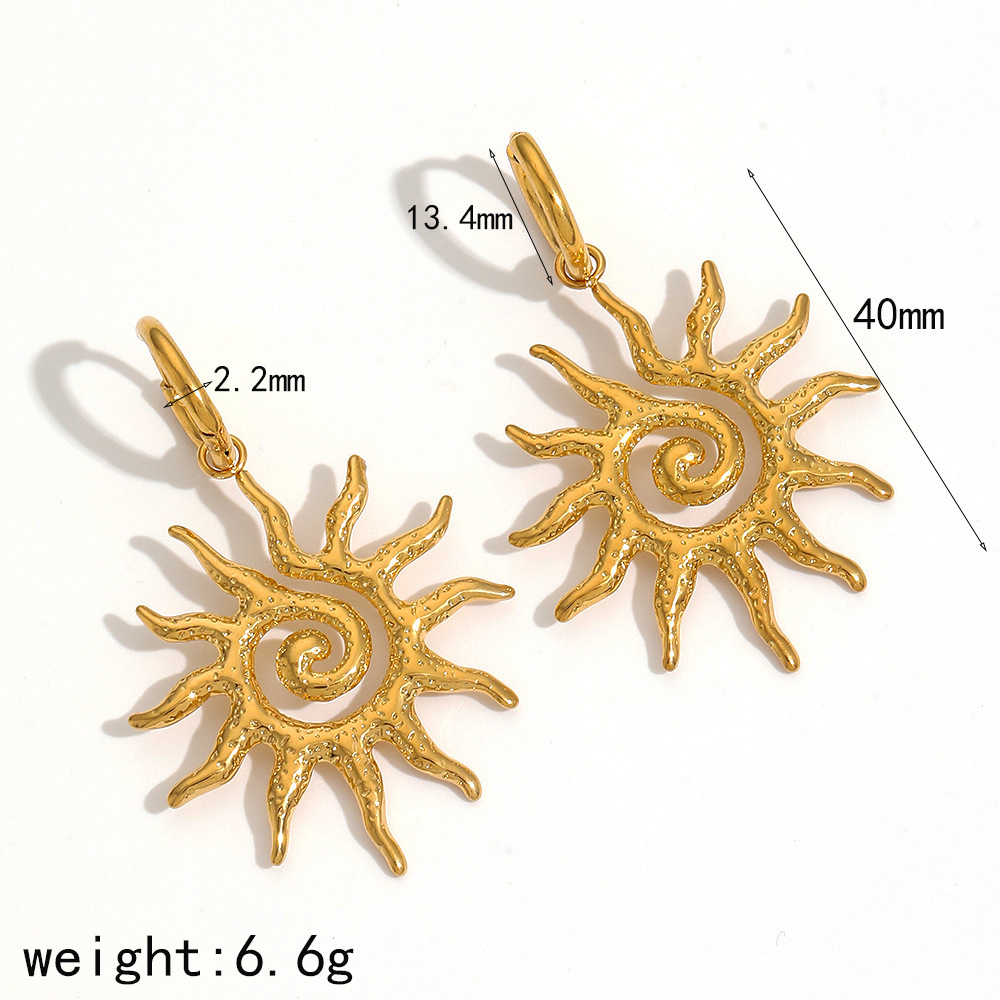 Boucles D'Oreilles Pendantes Plaquées Or, Motif Soleil/Lune (1 Paire) Image5