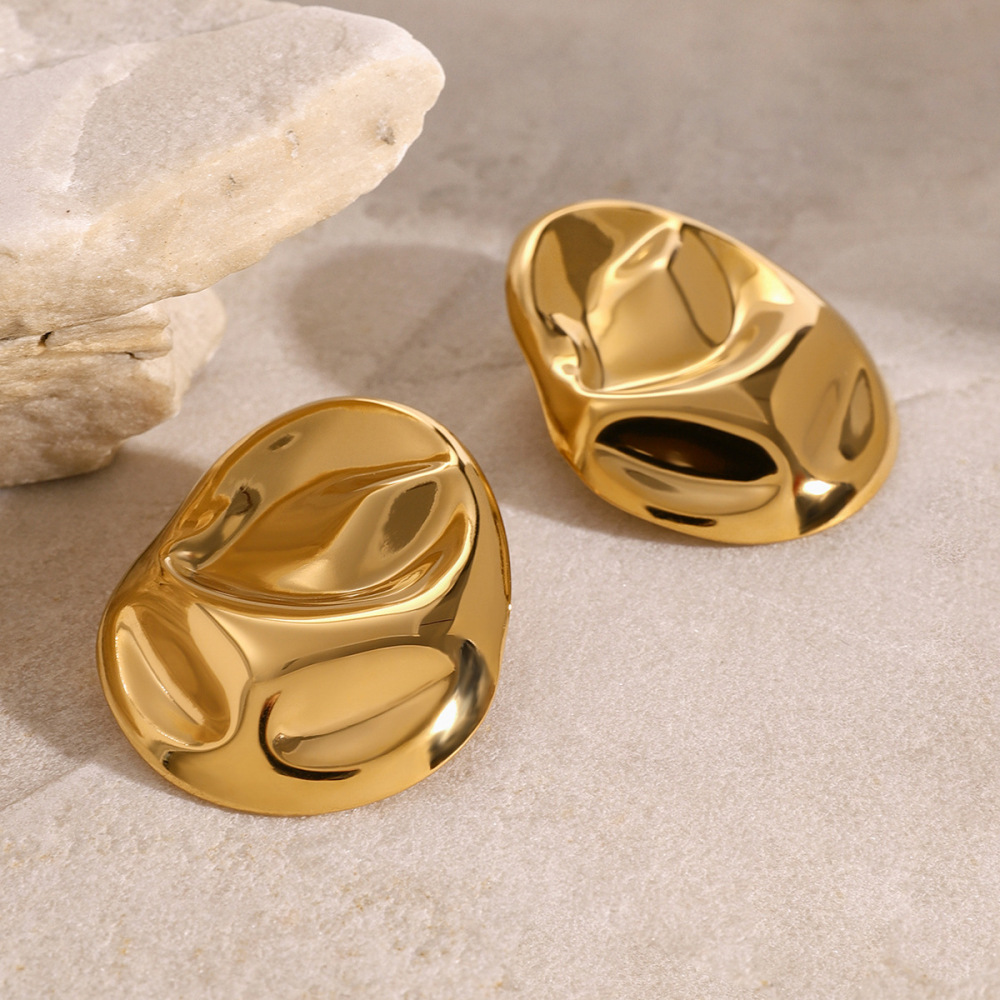 1 Paire De Boucles D'Oreilles À Tige Simples En Acier Inoxydable Plaqué Or  Pour Femme Image4