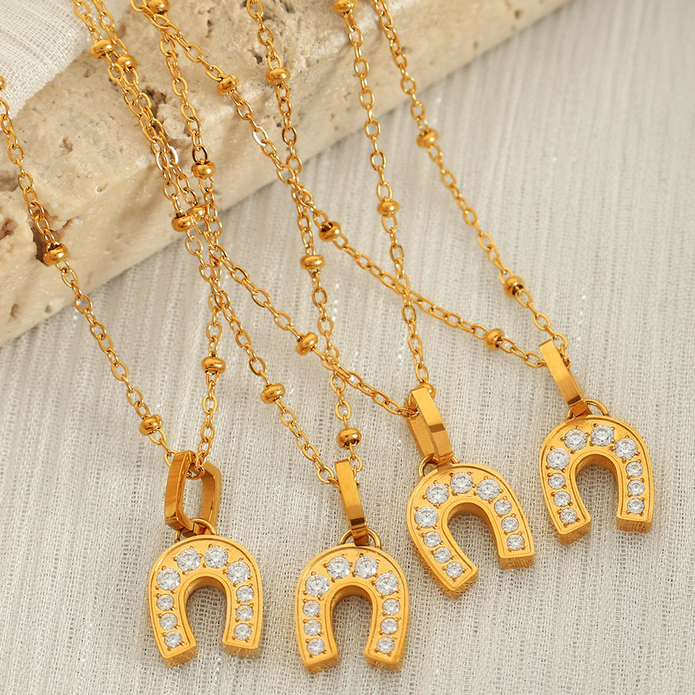 Collier Avec Pendentif Géométrique Simple En Acier Inoxydable Plaqué Or  Et Zircon Pour Femme, 1 Pièce Image4