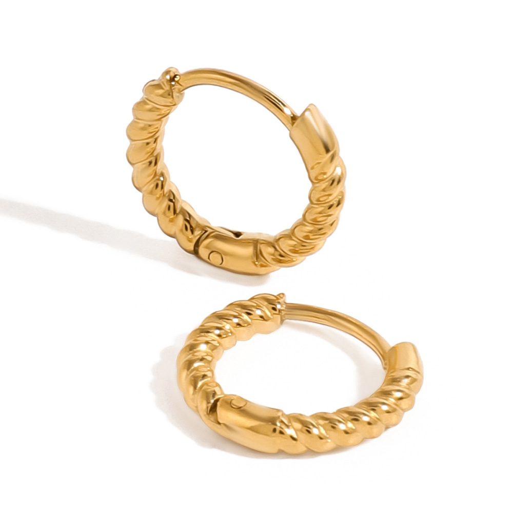 1 Paire De Boucles D'Oreilles Créoles Torsadées En Acier Inoxydable, Étanches, Couleur Or Image5