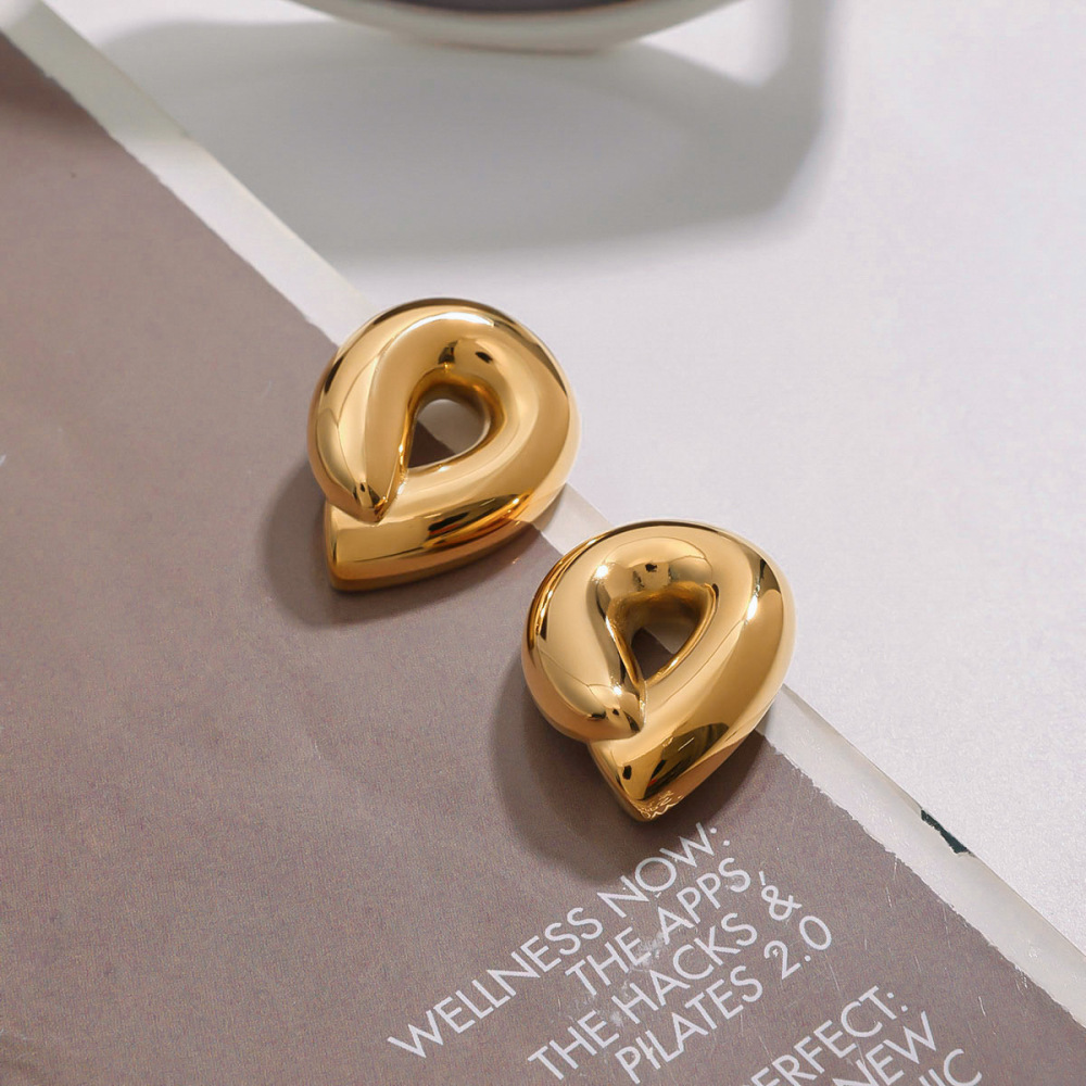 1 Paire De Boucles D'Oreilles Puces Simples En Acier Inoxydable Étanche Couleur Or Pour Femme Image5