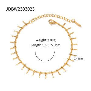 Bracelet À Breloques Pour Femme, Série Simple, Ligne , En Acier Inoxydable Plaqué Or , 1 Pièce h5 Image5