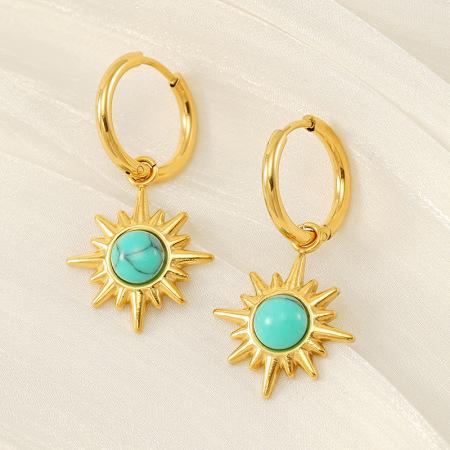 1 paire de boucles d'oreilles pendantes géométriques simples en acier inoxydable plaqué or  pour femme 2