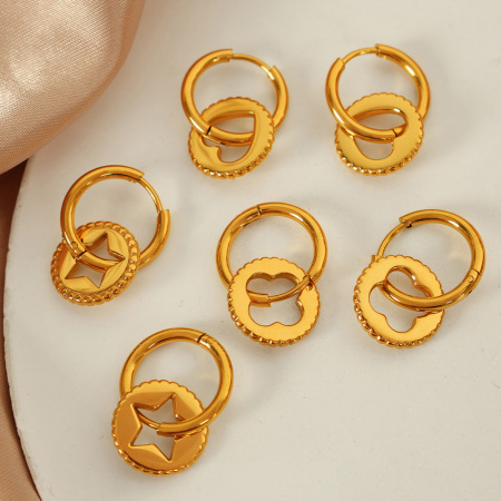 1 paire de boucles d'oreilles pendantes en acier inoxydable plaqué or  pour femme, série simple, motif cœur