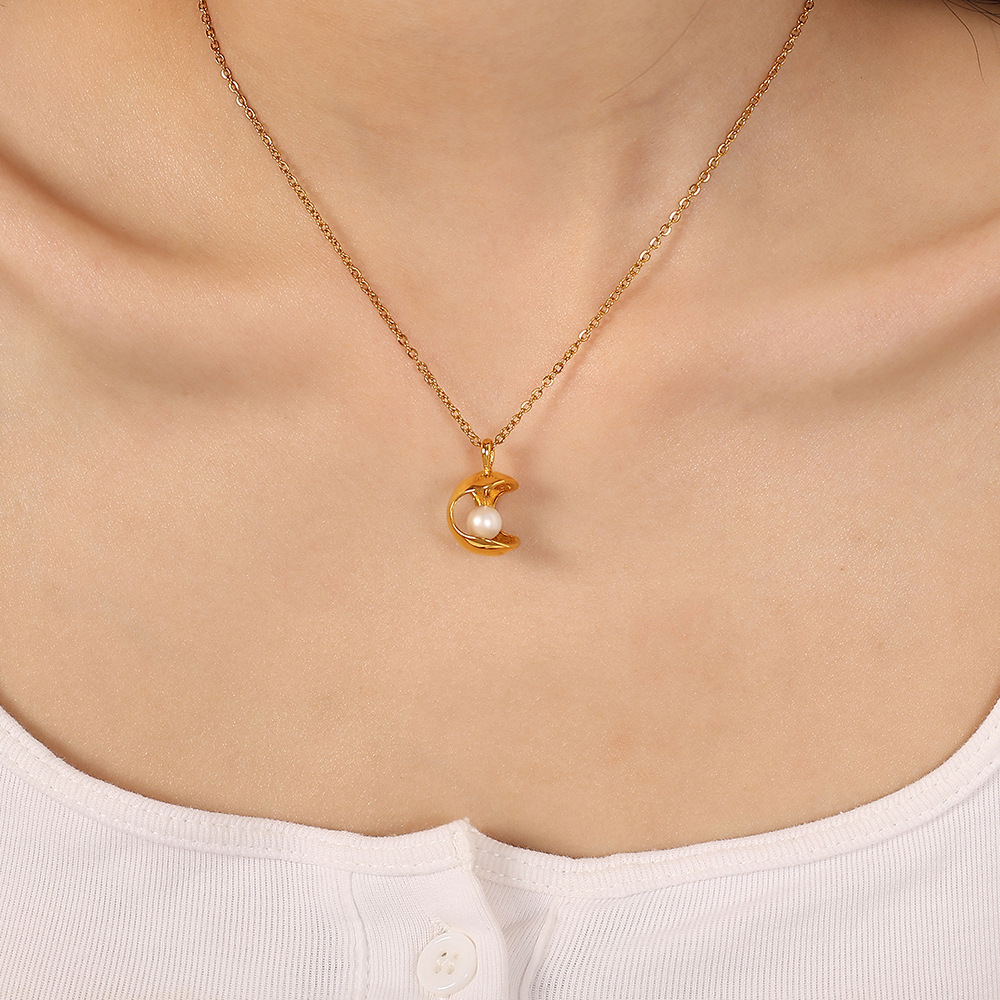 Collier Pendentif Femme Luxueux, Élégant Et Géométrique, En Acier Inoxydable Étanche Couleur Or (1 Pièce) Image6