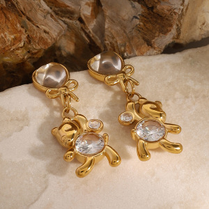 1 Paire De Boucles D'Oreilles Pendantes En Acier Inoxydable Plaqué Or  Avec Zircons Pour Femme, Série Simple, Motif Animal Mignon h5 Image3