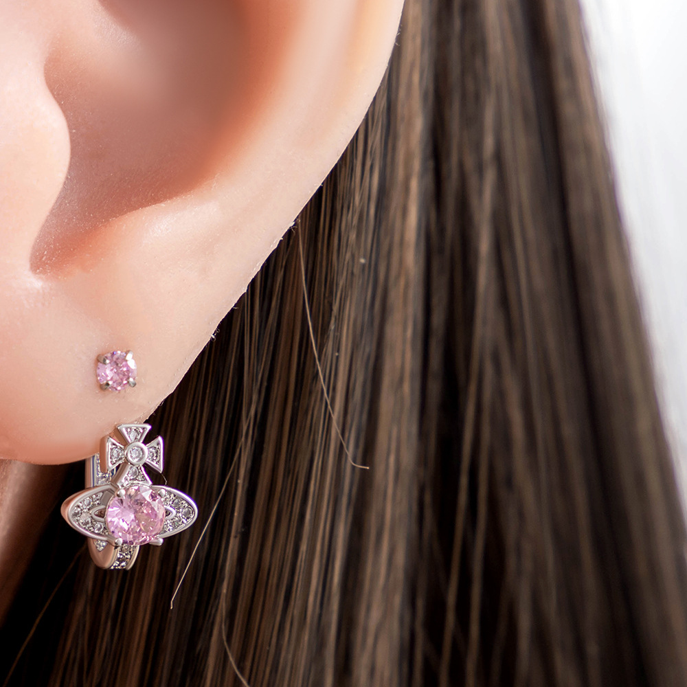 1 Pièce De Boucles D'Oreilles À Tige Géométriques Simples En Acier Titane Sans Placage Et Zircon Pour Femme Image2