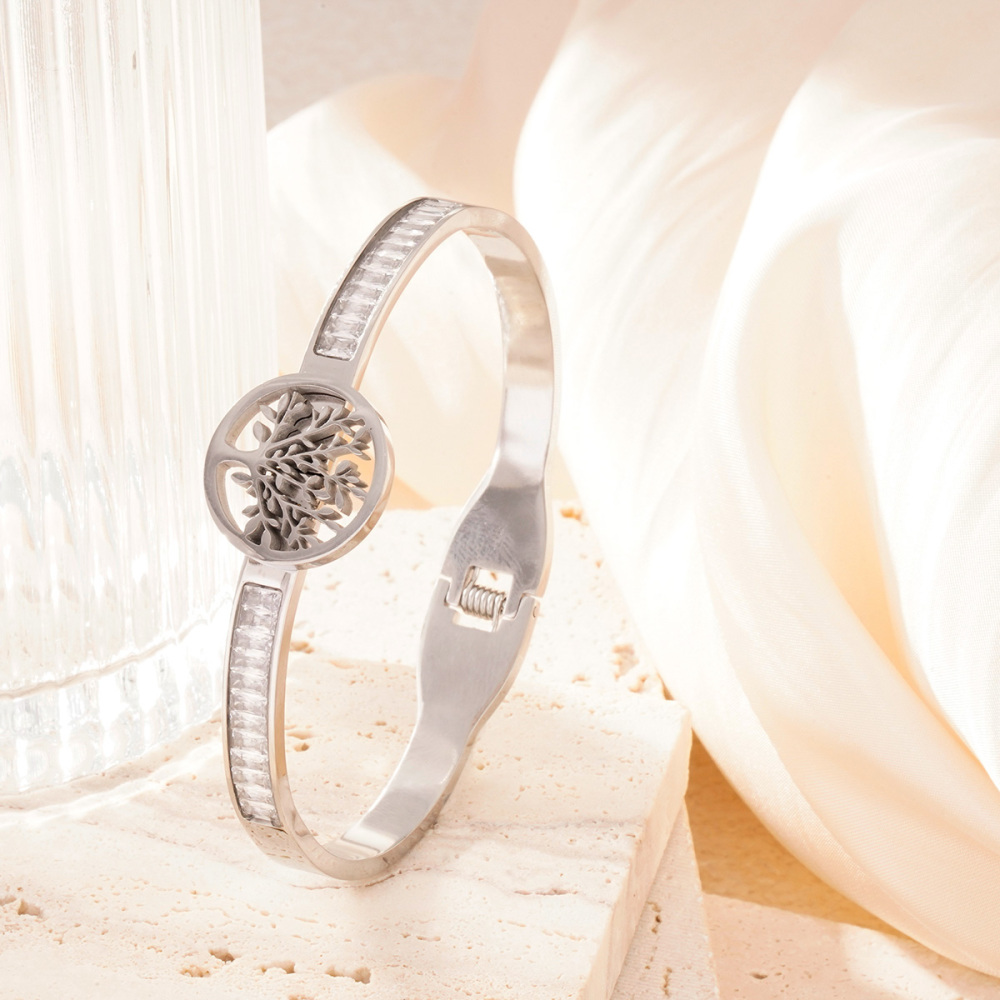 Bracelet Jonc Pour Femme, 1 Pièce, Collection Moderne, Motif Arbre Naturel, En Acier Inoxydable, Couleur Or, Étanche Image4