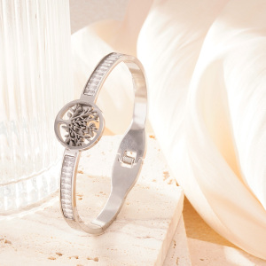 Bracelet Jonc Pour Femme, 1 Pièce, Collection Moderne, Motif Arbre Naturel, En Acier Inoxydable, Couleur Or, Étanche h5 Image4