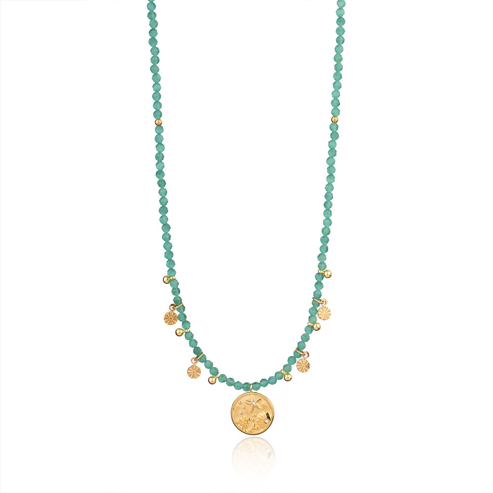 Collier De Perles Élégant Pour Femme, Collection Sophistiquée, En Acier Inoxydable, Couleur Or, Imperméable, Avec Cristal Vert (1 Pièce). Image9