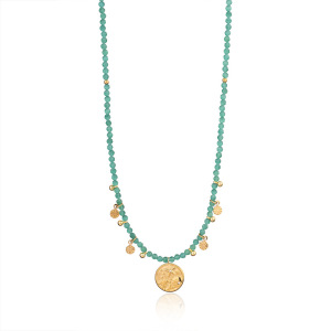 Collier De Perles Élégant Pour Femme, Collection Sophistiquée, En Acier Inoxydable, Couleur Or, Imperméable, Avec Cristal Vert (1 Pièce). h5 Image9