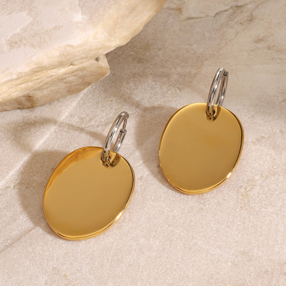 1 Paire De Boucles D'Oreilles Pendantes Géométriques Quotidiennes En Acier Inoxydable Plaqué Or  Pour Femme Image5