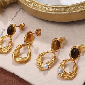 1 Paire De Boucles D'Oreilles Pendantes Géométriques Rétro En Acier Titane Couleur Or Pour Femme, Série Classique h5 Image7