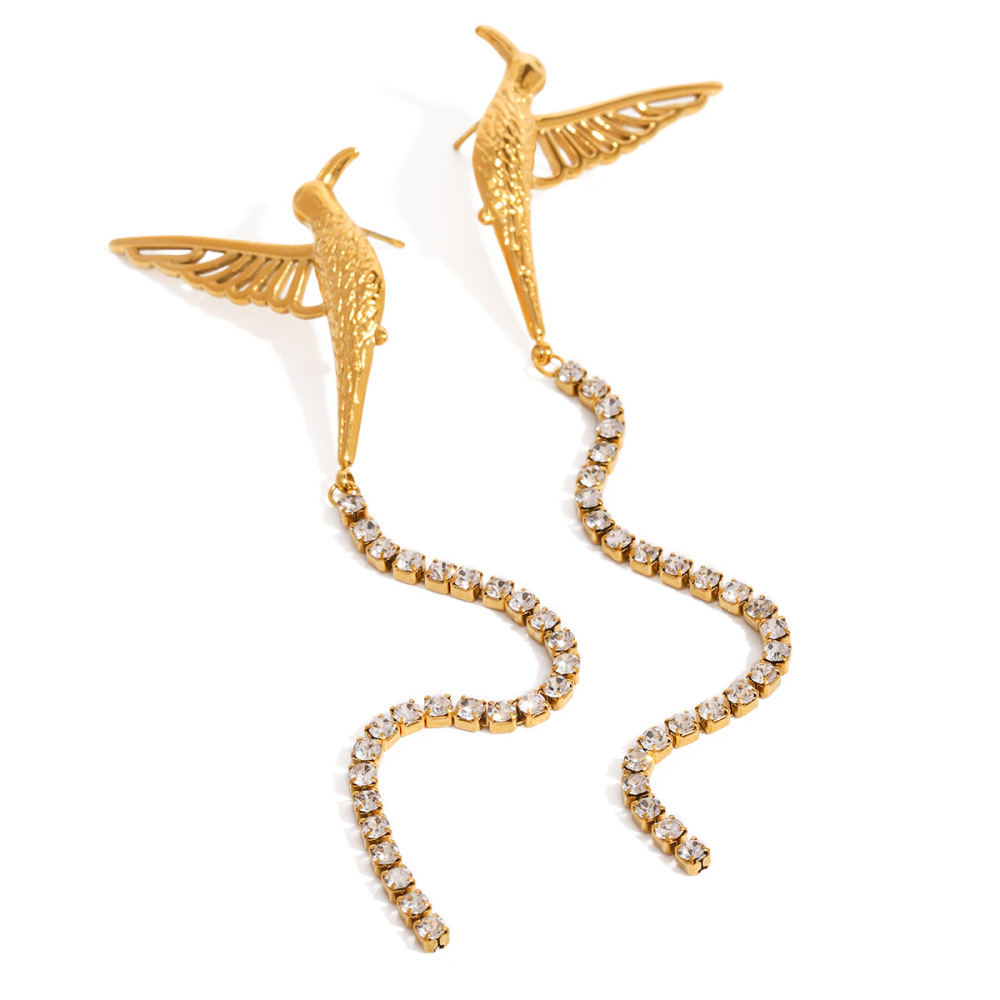 1 Paire De Boucles D'Oreilles Pendantes De Luxe Pour Femme, Style Rétro Animal, En Acier Inoxydable Plaqué Or. Image6
