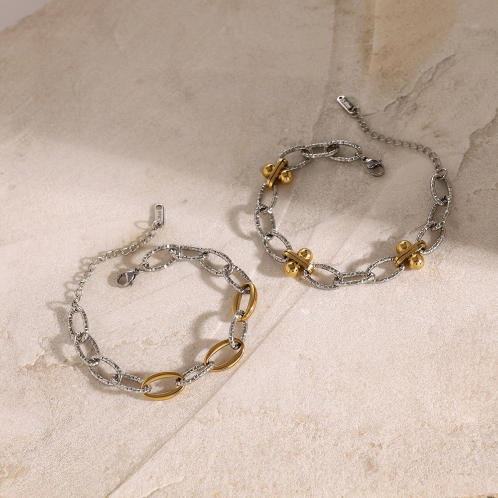 1 Paire De Bracelets Exquis De Style Rétro Hong Kong Pour Filles En Acier Inoxydable Or , Couleur Or Et Argent Assortis, Bracelet À Chaîne Épaisse À Motif Marteau De Style O, Bracelet À Chaîne Pour Femmes h5Image3