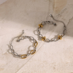 1 Paire De Bracelets Exquis De Style Rétro Hong Kong Pour Filles En Acier Inoxydable Or , Couleur Or Et Argent Assortis, Bracelet À Chaîne Épaisse À Motif Marteau De Style O, Bracelet À Chaîne Pour Femmes h5 Image3