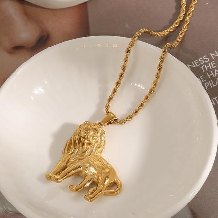 Collier pendentif femme en acier inoxydable doré, motif lion délicat, collection Luxueuse (1 pièce)