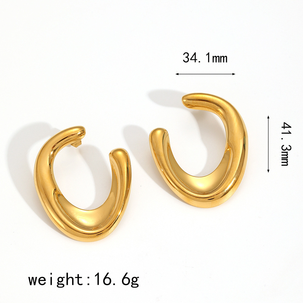Boucles D'Oreilles Puces Pour Femme, Style Minimaliste, Forme Irrégulière En U, En Acier Inoxydable, Couleur Or, Étanches, 1 Paire Image5