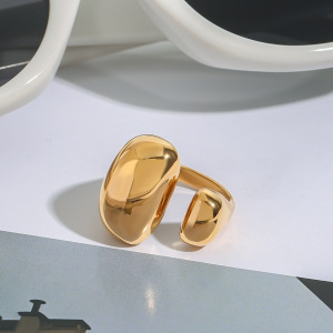 Bague Simple Pour Femme, Forme Ovale Irrégulière, En Acier Inoxydable, Couleur Or, Étanche (1 Pièce). h5 Image9