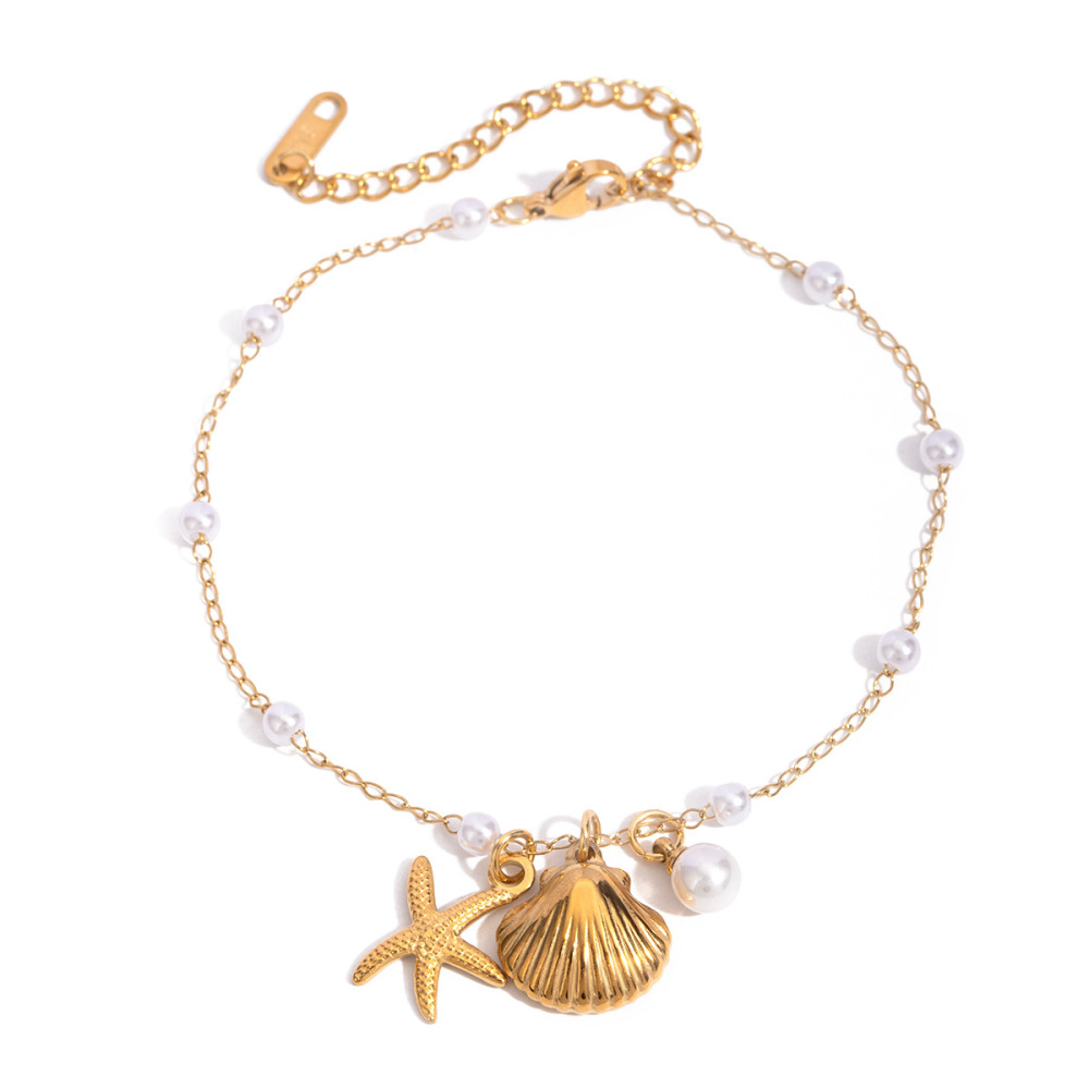 1 Paire De Bracelets De Cheville Pour Femme En Acier Inoxydable Plaqué Or , Motif Tortue De Vacances, Série Simple Image5