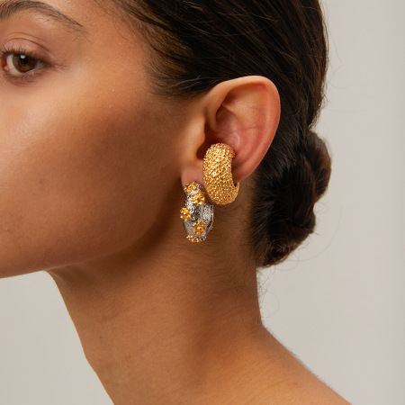 1 paire de boucles d'oreilles créoles rétro en acier inoxydable plaqué or  pour femme, série classique