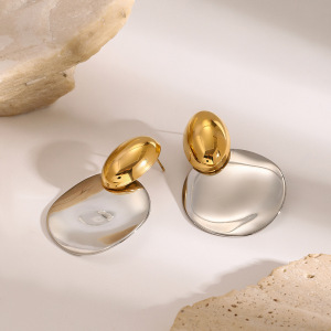 1 Paire De Boucles D'Oreilles À Tige Rondes En Acier Inoxydable Plaqué Or  Pour Femmes, Série Simple  h5 Image3