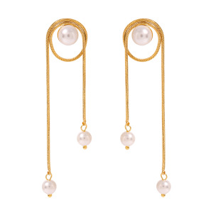 Boucles D'Oreilles Pendantes Élégantes Et Géométriques En Acier Inoxydable Plaqué Or Avec Perles Artificielles (1 Paire) h5 Image6