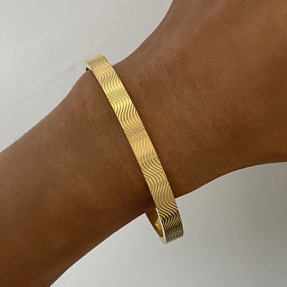 Bracelet Femme 1 Pièce, Collection Vacances, Motif Vagues, En Acier Inoxydable, Couleur Or Image2