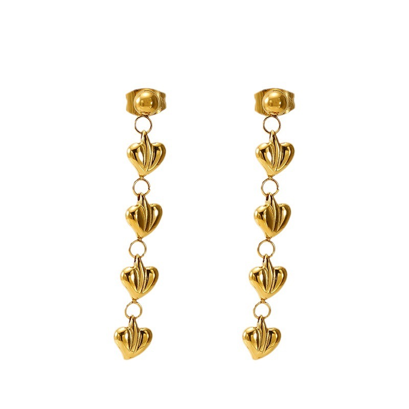 Boucles D'Oreilles Pendantes Classiques À Pompons, En Acier Inoxydable Plaqué Or, Pour Femme (1 Paire). Image6