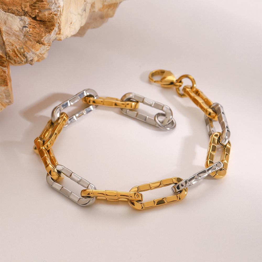 Bracelet Chaîne Pour Femme En Acier Inoxydable Plaqué Or , Série Simple  Image2