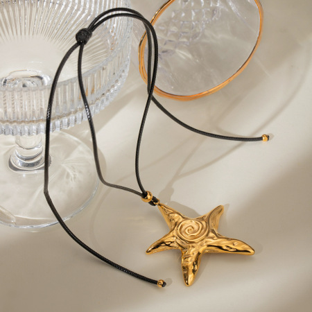 collier pendentif étoile de mer fileté surdimensionné en acier inoxydable  pour femme, style ins transfrontalier européen et américain,  de bijoux 2