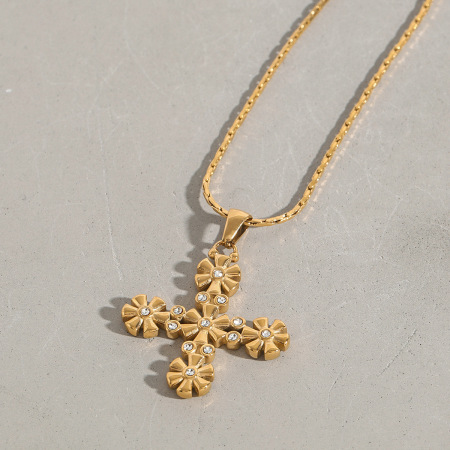 Collier pendentif croix vintage exquis en acier inoxydable étanche couleur or, collection classique (1 pièce)