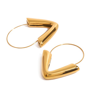 1 Paire De Boucles D'Oreilles Créoles Géométriques Décontractées En Acier Inoxydable Plaqué Or  Pour Femmes h5 Image5
