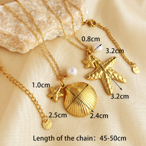 Collier Pendentif Femme En Acier Inoxydable Doré, Motif Étoile De Mer Éclatante, Collection Vacances (1 Pièce) h5 Image5