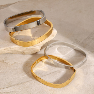 Bracelet Pour Femme, Série Simple, Classique, Géométrique, En Acier Inoxydable Plaqué Or , 1 Pièce h5 Image3