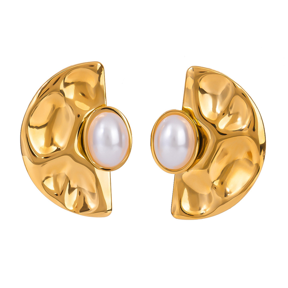 1 Paire De Boucles D'Oreilles À Tige Géométriques Rétro En Acier Inoxydable Plaqué Or Avec Perles Artificielles Pour Femmes Image5