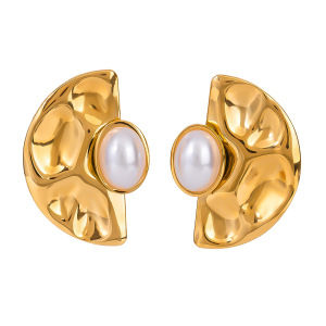 1 Paire De Boucles D'Oreilles À Tige Géométriques Rétro En Acier Inoxydable Plaqué Or Avec Perles Artificielles Pour Femmes h5 Image5
